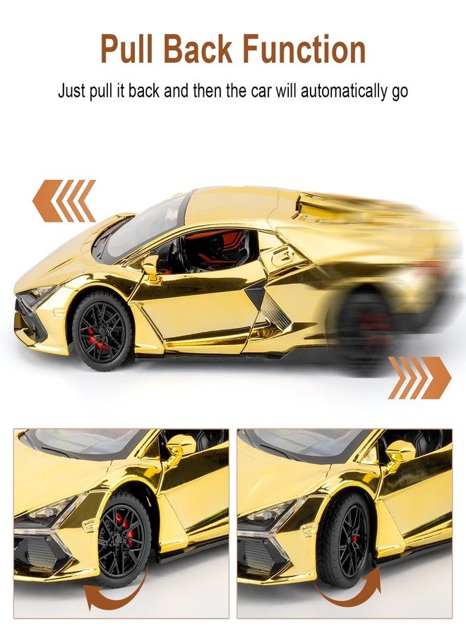 LOVEPOSELY 1/24 Scale Gold Lambo Revuelto Diecast Car Model, Collectible Diecast Toy Car with Lights and Sounds, Pull Back Vehicles Toy for Adults Kids Birthday Gifts Decoration - Image 2